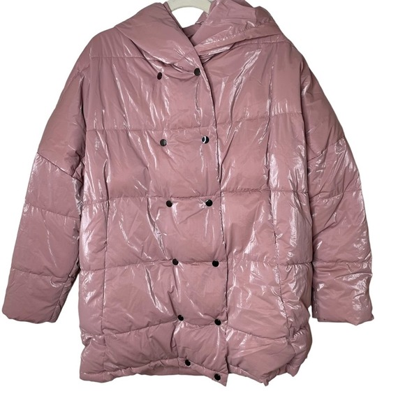 NEW With Tags Zara Dusty Pink Metallic Oversized Hooded Down Puffer Coat Medium - Picture 5 of 13